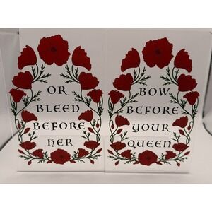 FairyLoot Acrylic Bookends Set "Bow Before Your Queen Or Bleed" Floral